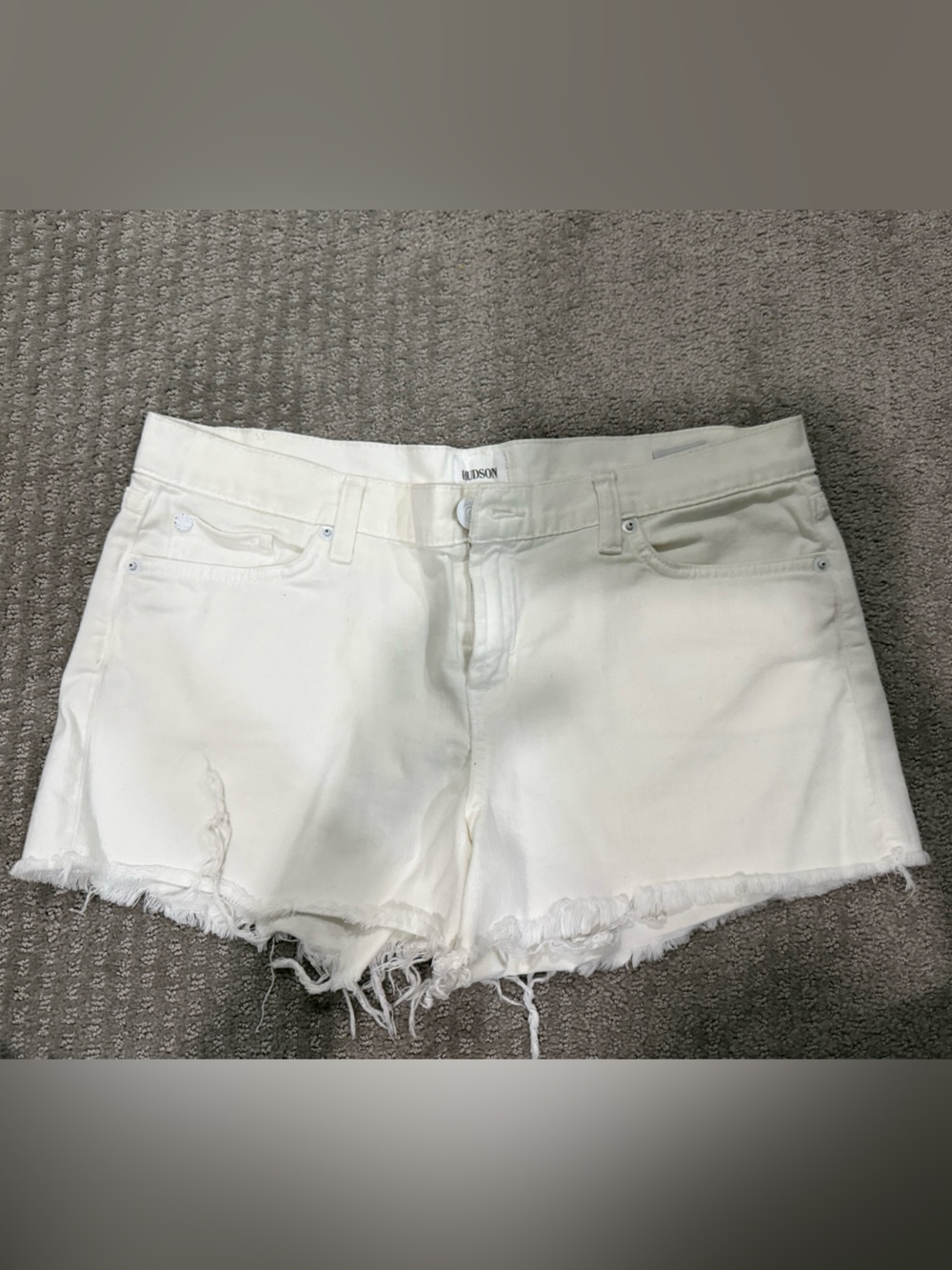 Hudson Jeans Cream White Denim Shorts with Label Detail
